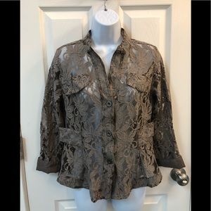 NIC + ZOE Lace Fitted Blouse Jacket Grey Small